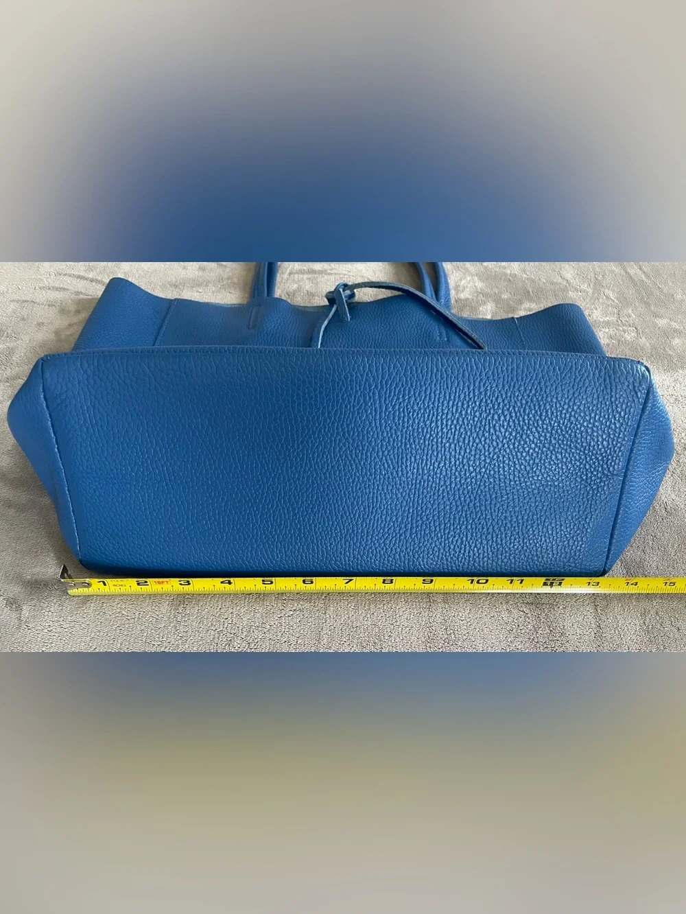 Italian Pebbled Leather Tote Bag Blue Made in Italy Shoulder Carryall